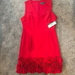 Donna Ricco Red Sleeveless v neck ruffle hem Dress NWT size 10